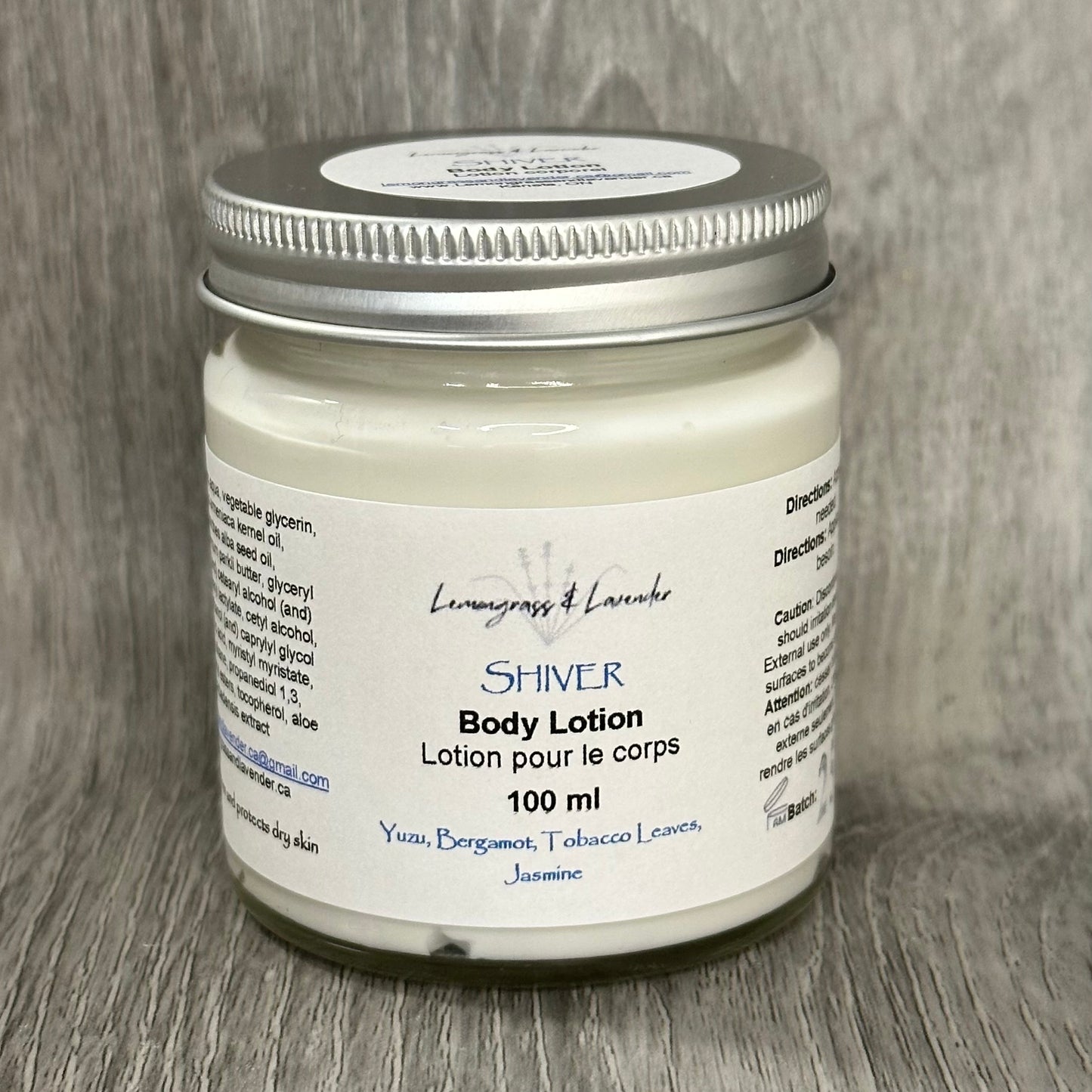 Shiver Body Lotion/lotion corporel
Made in Ottawa, ON, Canada
Sustainable packaging
