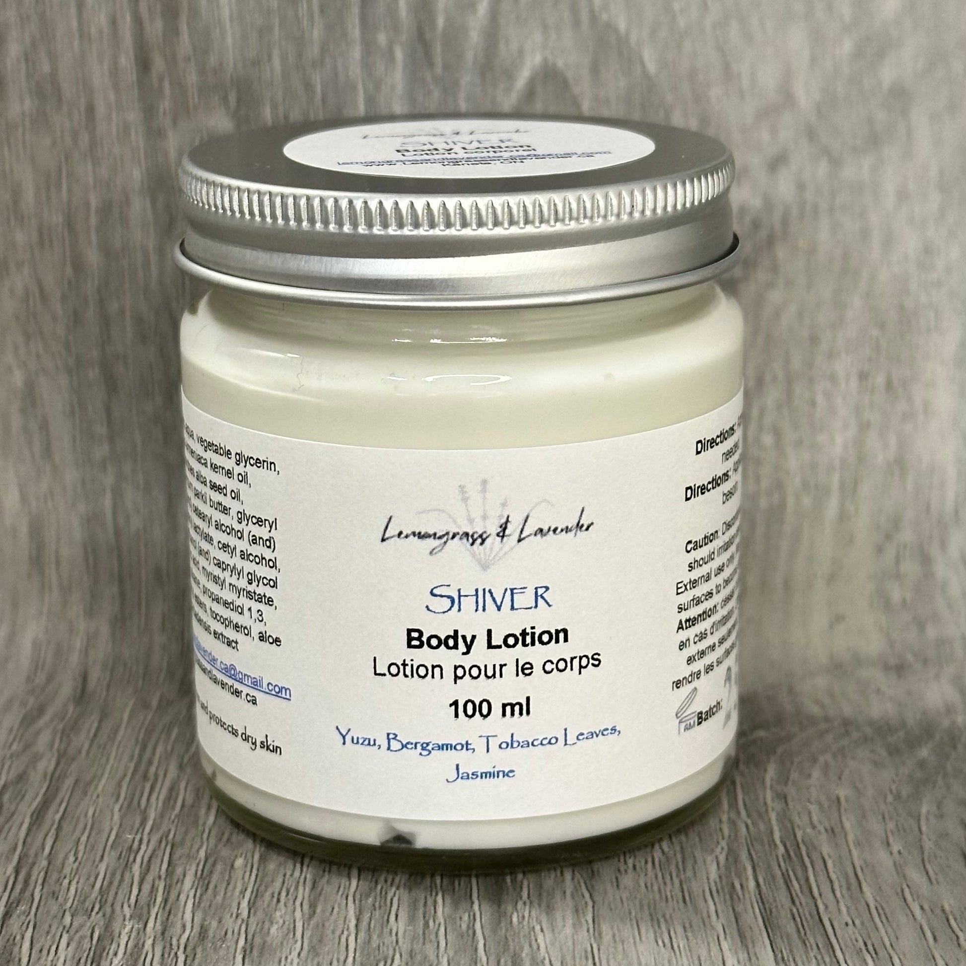 Shiver Body Lotion/lotion corporel
Made in Ottawa, ON, Canada
Sustainable packaging