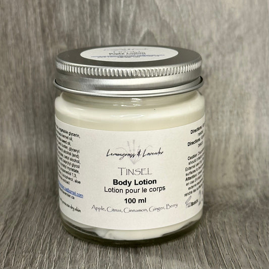 Tinsel Body Lotion/lotion corporel
Made in Ottawa, ON, Canada
Sustainable packaging